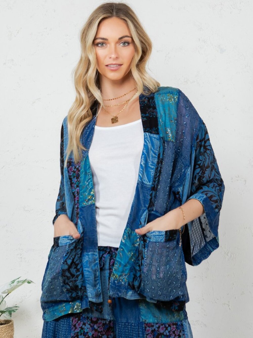 Western Kimono Top In Overdyed Mix N Match Patches